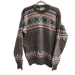 NORLENDER Knit Wool Crewneck Lodge Sweater Gray Size XL
